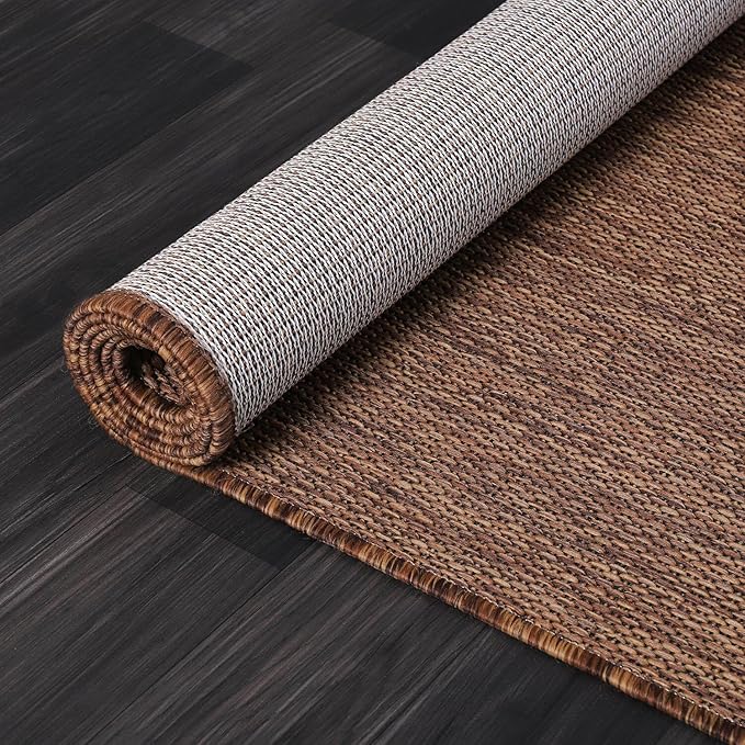 Washable Indoor Outdoor Rug Weather Resistant Carpet Modern Solid for Porch Deck Balcony Backyard Patio Rug 8x10 Gold Brown