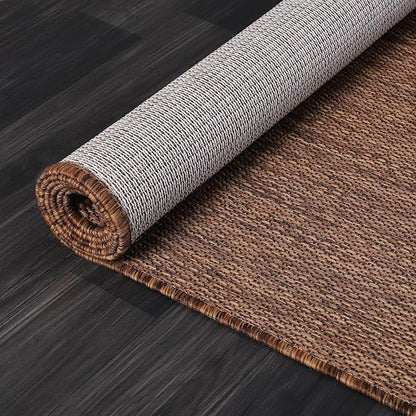 Washable Indoor Outdoor Rug Weather Resistant Carpet Modern Solid for Porch Deck Balcony Backyard Patio Rug 8x10 Gold Brown