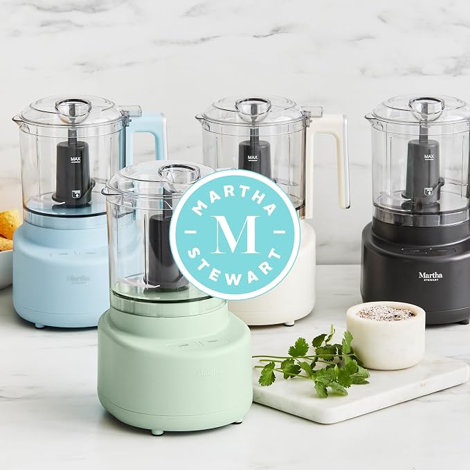 Martha Stewart 3 Cup Electric Vegetable Chopper, Mini Food Processor, Navy | 24oz BPA-Free Bowl, Stainless Steel Blades, Pour Spout, Dice, Puree, Mince, Chop Vegetables & Herbs, Dishwasher-Safe Parts