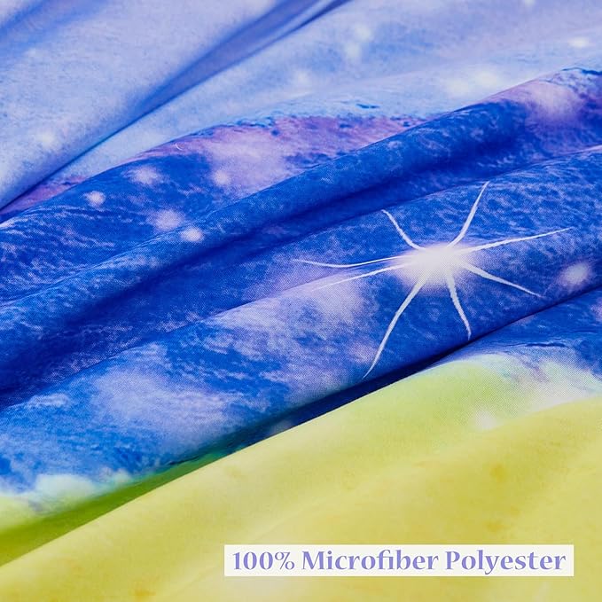 6Pcs Rainbow Bluey Girls Comforter Set Twin Gradient Glitter Bedding Sets Tie Dye Blue Girl Bed Set Soft Galaxy Kids Bed in A Bag with Sheets for All Season