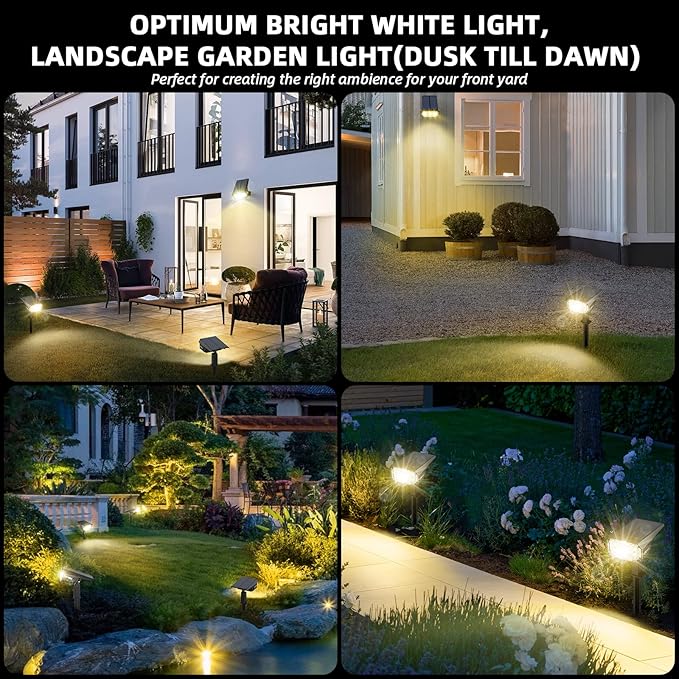 3 Brightness Modes Solar Outdoor Lights, 360 Degree Adjustable Lighting Angle with 40 LED's, Spotlights Outdoor Waterproof Auto On or Off Solar Garden Lights 8 Pack