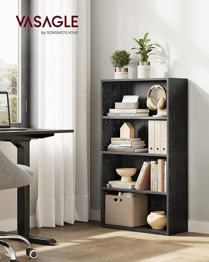 VASAGLE Bookshelf, 23.6 Inches Wide, 4-Tier Open Bookcase with Adjustable Storage Shelves, Floor Standing Unit, Ebony Black ULBC164T56
