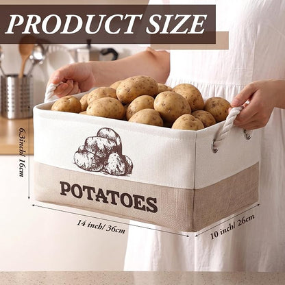 Marsui 2 Pcs Potato and Onion Storage Baskets with Handles, Foldable Kitchen Vegetable Storage Bins, Rustic Countertop Pantry Organizer for Potatoes, Onions, Fruit, Vegetables