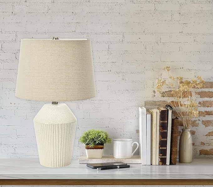 Creative Co-Op 13" Round Stoneware Desk Lamp, White