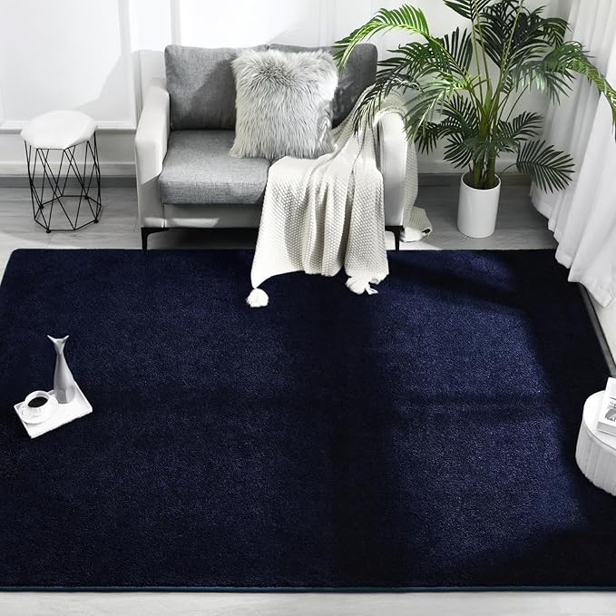 Area Rugs for Bedroom Living Room, 7x10 Navy Blue Super Soft Comfy Thickened Memory-Foam Indoor Carpets, Modern Aesthetic Minimalist Carpet for Boys Girls Adults Apartment Nursery Home Décor