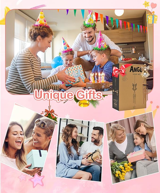 Wind Chimes Outdoor Indoor Decor: Birthday Gifts for Mom Grandma - Outside Lights for Garden Yard Patio Porch (Angel)