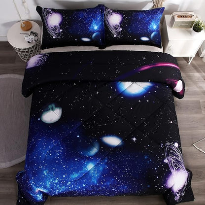 Litanika 3D Galaxy Comforter Full(79x90lnch), 3 Pieces(1 Galaxy Comforter, 2 Pillowcases) Universe Outer Space Bedding Set, Microfiber Comforter Set for Kid Boy Girl Teen