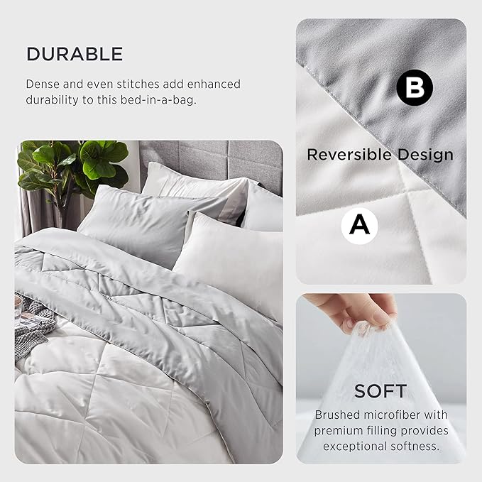 Bedsure White King Size Comforter Set - 7 Pieces Reversible King Bed in a Bag with Comforters, Sheets, Pillowcases & Shams, White King Bedding Set