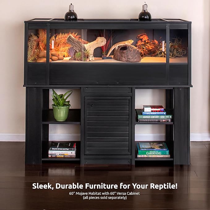 New Age Pet ECOFLEX 60 in Mojave Reptile Lounge in Espresso Black, Durable Wood Plastic Composite Habitat with Vented Side Panels, Removable Sliding Glass Doors, and Mesh Screen Top for Lamp Setup,