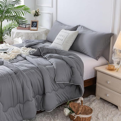 COTTEBED Softness Twin Comforter Sets for Teen Boy Girl Kid College Dorm, Jersey Knit T-Shirt Feel Lightweight Cozy Comfy Quilt Bed Blanket Comforter & Pillowsham All Season Use,Twin/Twin XL Dark Gray