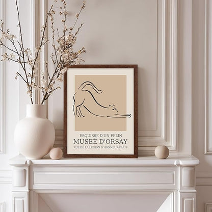 Poster Master Vintage Poster - Retro Minimalist Print - Gift for Artist, Housewarming - Cat, Line Drawing, Sketch, Abstract - Wall Decor for Living Room, Bedroom, 11x14 Brown Framed