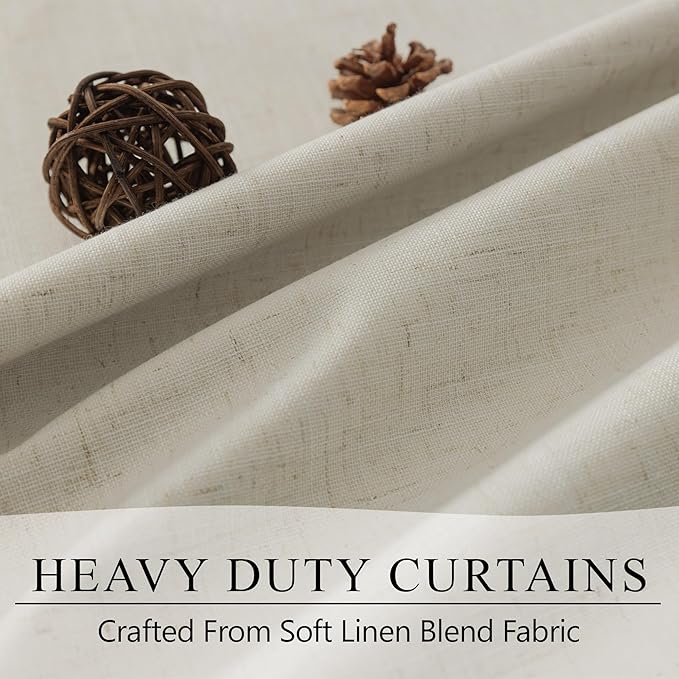 54 Inch Curtains Sunblock Curtains for Bedroom 2 Panel Set Flax Linen Short Blackout Insulated Thermal Opaque Curtain for Summer Heat Kitchen 4.5 ft Drapes for 50 Inch Small Window 52x54 Length Beige