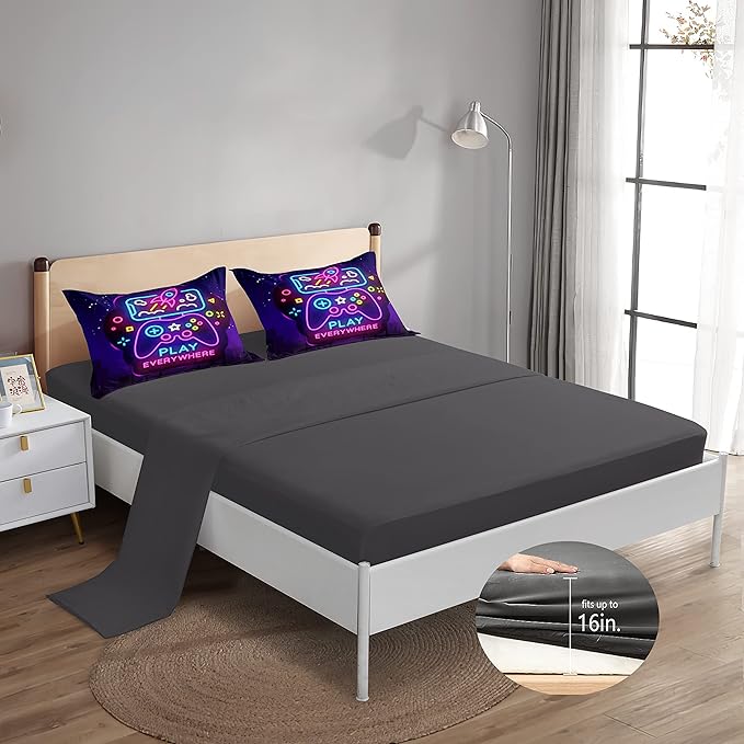 5 Pieces Gamer Bedding Set for Boys Gaming Comforter Twin Size, Game Controller Comforter for Teen 3D Gamepad Microfiber 5 Piece Bed in A Bag Kids Bedding Sets with Sheets,DJT H5031 Twin