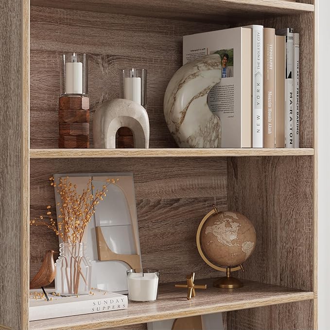 FOTOSOK 6-Tier Open Bookcase and Bookshelf, Freestanding Display Storage Shelves Tall Bookshelf Bookcase for Bedroom, Living Room and Office, Light Oak