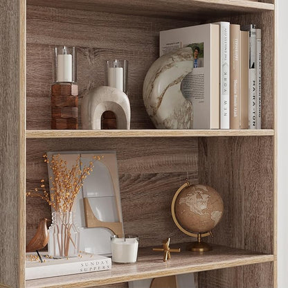 FOTOSOK 6-Tier Open Bookcase and Bookshelf, Freestanding Display Storage Shelves Tall Bookshelf Bookcase for Bedroom, Living Room and Office, Light Oak