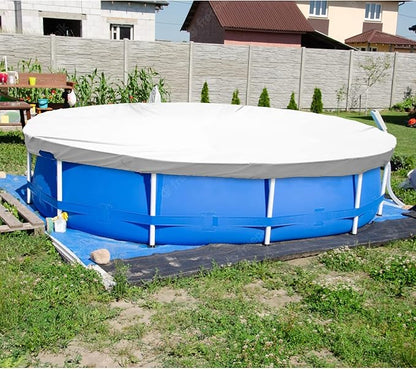 ECOOPTS 9 ft Waterproof Round Polyester Pool Cover for Above Ground Pools, Swimming Pool Cover Protector Winter Safety Cover (Light Grey)