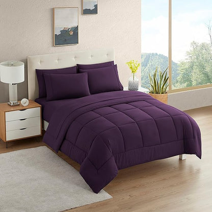 Dorm Room Essentials College Bedding Comforter Set 5 Piece Twin XL Size Bed in a Bag for College Students Boys and Girls, Twin XL, Purple