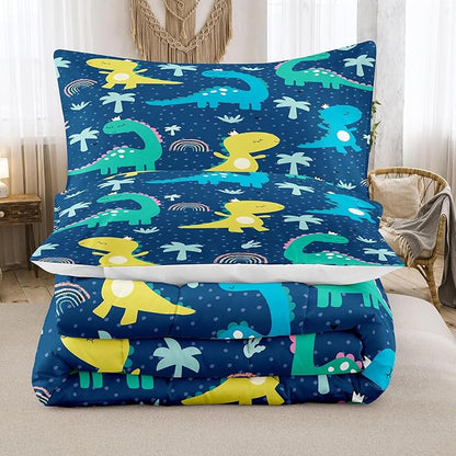 NINENINE Dinosaur Bedding Sets Twin Comforter Sets for Boys,Dark Blue Dinosaur Bedding Sets,Kawaii Cartoon Comforter Sets with 1 Comforter 1Pillowcase