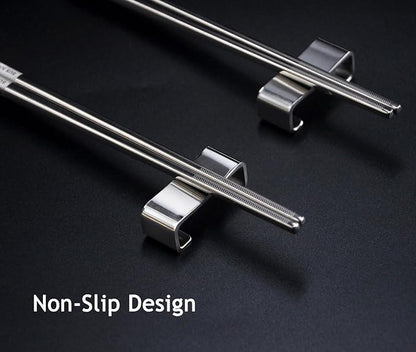 Metal Chop Sticks Reusable Dishwasher Safe with Holder, SUS 304 Stainless Steel Chopsticks, Elegant Chopsticks Reusable Non-Slip Design Gift Set (Metal)