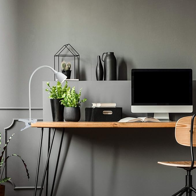 Newhouse Lighting NHCLP-OL-WH Olivia LED Clamp Light Desk Lamp with Flexible Gooseneck, 3 Brightness Levels & 3 Color Modes, White