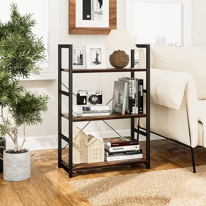 NUMENN 3 Tier Bookshelf, Bookcase Shelf Storage Organizer, Modern Book Shelf for Bedroom, Living Room and Home Office, Vintage