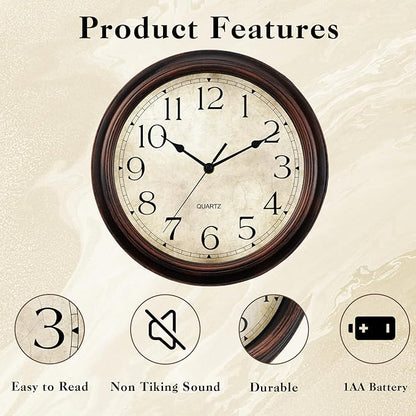 Wall Clock Battery Operated Vintage Silent Non-Ticking Analog Wall Clocks 8.5 Inch Small Retro Clock Decorative for Kitchen Bathroom Bedroom Home Office (Bronze)