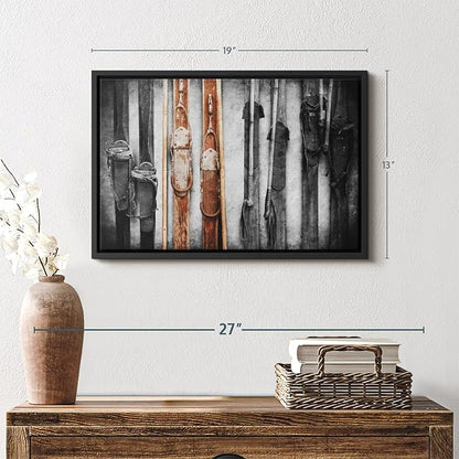 ElephantStock Ski Collection Wall Art - Horizontal Framed Canvas - 1-Piece Bathroom Wall Decor - Photography sports Canvas Print - Brown and Black Decor for Wall - 19" X 13"