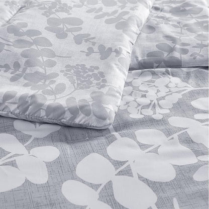 Codi Gray Floral Comforter Set Queen Size, Botanical Bedding Sets | Nature Style, Unique Reversible Design, Better for Spring and Summer | Leaf Print 3 Pieces