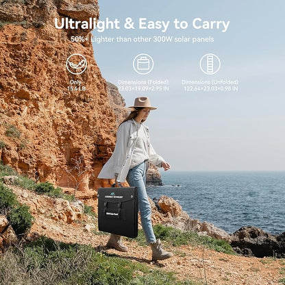 Ecosonique 300W Portable Solar Panel for Most Power Stations, Foldable & Lightweight Solar Suitcase with Kickstands, 40V MC4 & Multi-Output for Solar Generators, RVs, Camping, and Outdoor Use