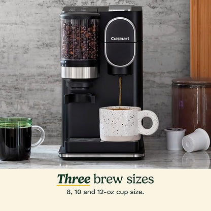 Cuisinart Single-Serve Coffee Maker + Coffee Grinder with 8 oz., 10 oz., and 12 oz. Serving Size, Compatible with Single-Cup Pods, 48-Ounce Removable Reservoir, Stainless Steel, DGB-2 | Serving Size, Single-Cup Pods, 48-Ounce Removable Reservoir, DGB-2