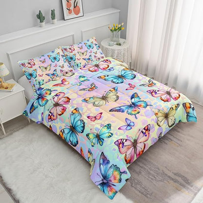 Datura home Kids Comforter Set Butterfly Printed Pattern Bedding Set with 1 Comforter and 2 Pillowcases for Girls Boys Bedroom All Season(Butterfly0 Twin)