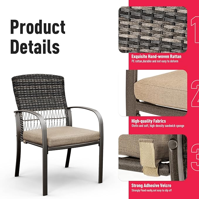 Pamapic Outdoor Piece Patio Dining Set, Weather Resistant PE Rattan Table and Chairs, Comfortable Cushions, Easy Maintenance, 5 PCS, Beige