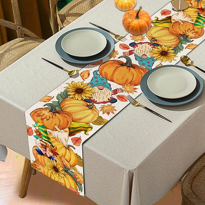 Fall Table Runner 108 Inches Long Autumn Table Runner Pumpkins Maple Leaves Gnome Fall Theme Decor for Kitchen Dining Table Home Party Decorations