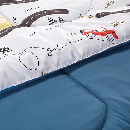 SLEEP ZONE Kids Bedding Full/Queen Comforter Set - Cute Printed for Boys, Girls, Teens, Super Soft, Fade Resistant, Car Road, Full/Queen