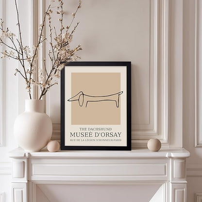 Poster Master Vintage Poster - Retro Minimalist Print - Gift for Artist, Housewarming - Dachshund Dog, Line Drawing, Abstract - Wall Decor for Living Room, Bedroom, 8x10 Black Framed
