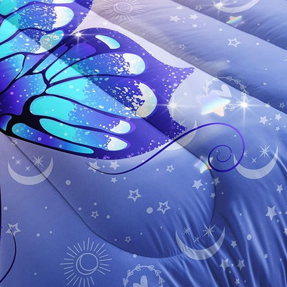 Datura home Bedding Comforter Set Pink Purple Butterfly Printed Pattern Quilt with 1 and 2 Pillowcases for Girls Bedroom All Season(Butterfly Queen) Queen 90x90inches