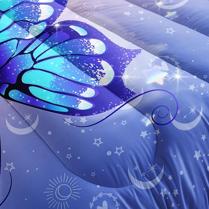 Datura home Bedding Comforter Set Pink Purple Butterfly Printed Pattern Quilt with 1 and 2 Pillowcases for Girls Bedroom All Season(Butterfly Twin) Twin 68x86inches