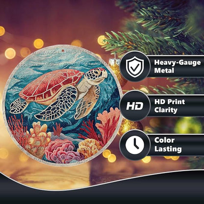 Vintage Sea turtles Round Metal Sign Retro Beach Tin Sign Nostalgic Wall Decor Decorations for Home Bedroom Living Room Cafe Bar Toilet Bathroom 8 * 8 In