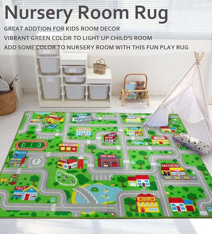 Kids Carpet Playmat Car Play Rug City Life Traffic Road Kids Rug 5' x 6'6" Large Children Educational & Game Area Rug for Toddler Boys Bedroom Playroom Classroom