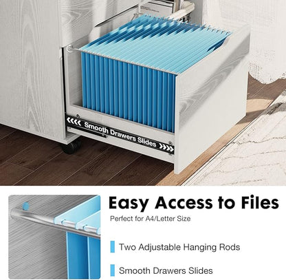 OLIXIS 3 Drawer File Cabinet Lateral Printer Stand with Adjustable Storage Shelves for Home Office Small Space, White