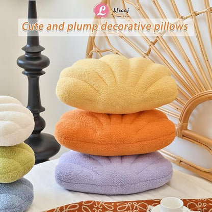 Yellow Seashell Throw Pillows, Shell Shaped Throw Pillows, 13 Inch Soft Home Decorative Pillow Plush Cushion for Bed Couch Living Sofa Room Decor Accent Throw Pillow
