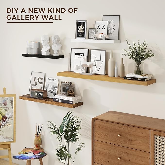 36 inch Floating Shelves Wall Shelves for Office with Invisible Brackets, 8 inch Deep Shelves for Bathroom, Living Room, Kitchen, Office, 36x7.9 inch deep Set of 2, Oak