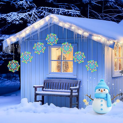 Christmas Snowflake Icicle Lights Outdoor - Plug-in 10.5ft 5 Drops 240LED Snowflake Window Lights with 8 Modes, Hanging Lights for Indoor Outdoor Porch Eaves Rooftops Christmas Decor, Multicolor