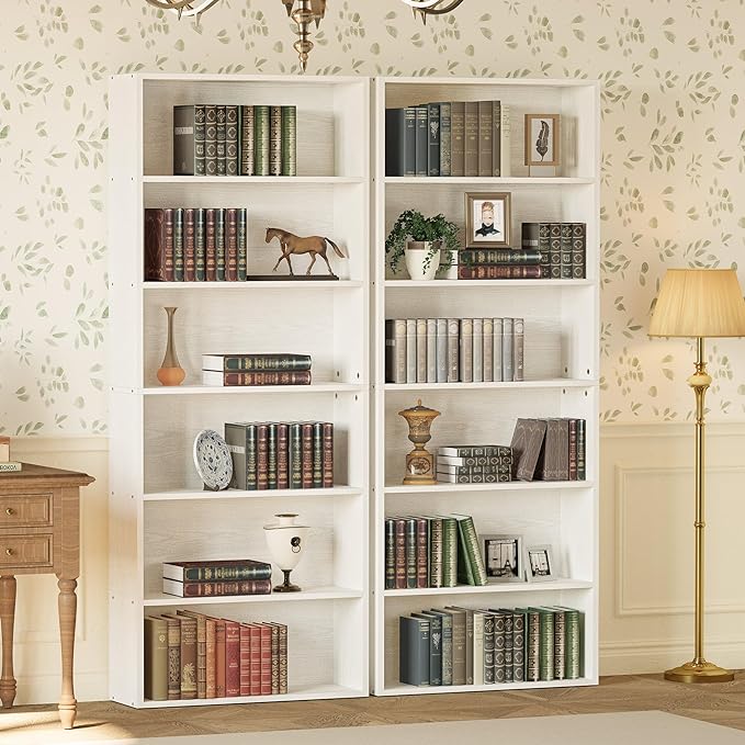IRONCK Bookshelves and Bookcases Set of 2 Floor Standing 6 Tier Display Storage Shelves 70in Tall Bookcase Home Decor Furniture for Home Office, Living Room