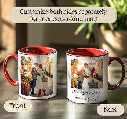 Personalized Coffee Mug | Custom Photo Text or Logo Ceramic Mug | Customized 11 Oz Tea Cup – Unique Gift for Men & Women | Taza Personalizadas Design with Picture and Words | White – Red