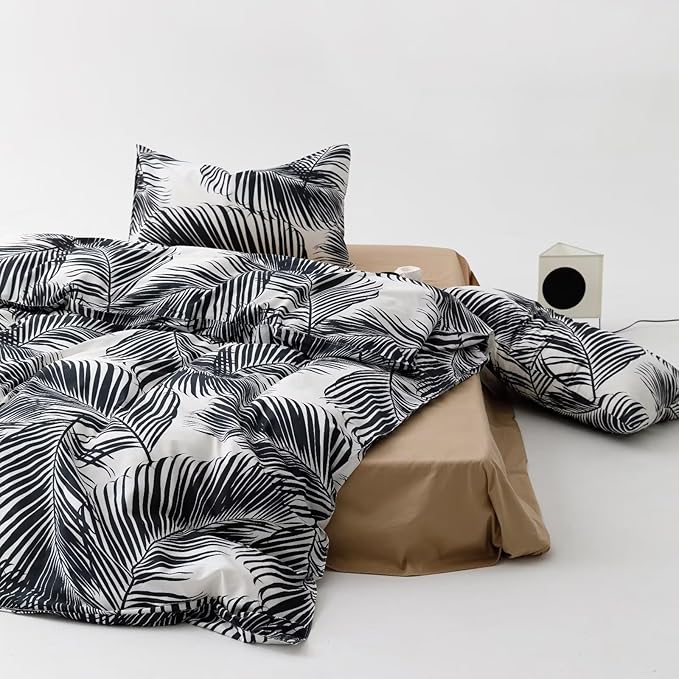 Black Leaves Comforter King Black and White Palm Leaf Printed Comforter Sets Modern Boho Black Tropical Botanical Leaves Bed Quilts for Women Men Soft Floral Palm Black King Comforters