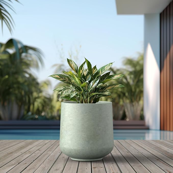 Kante 15.3" Dia Round Concrete Planter, Outdoor Indoor Large Plant Pots Containers with Drainage Hole and Rubber Plug for Home Garden Patio, Mint Green