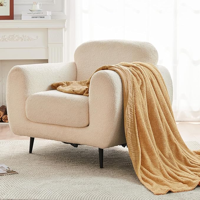 EMME Muslin and Fleece Queen Blanket Reversible - 80"*90" Beige Soft Warm Throw Blankets for Couch Bed Picnic Travel Bed