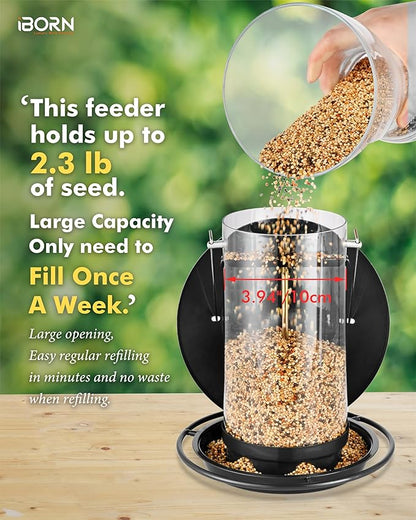 iBorn Metal Bird Feeders for Outdoors Hanging,Wild Bird Feeders for Cardinal,18cm Large Roof&Tray Black 6 Port (Seed is not Included)