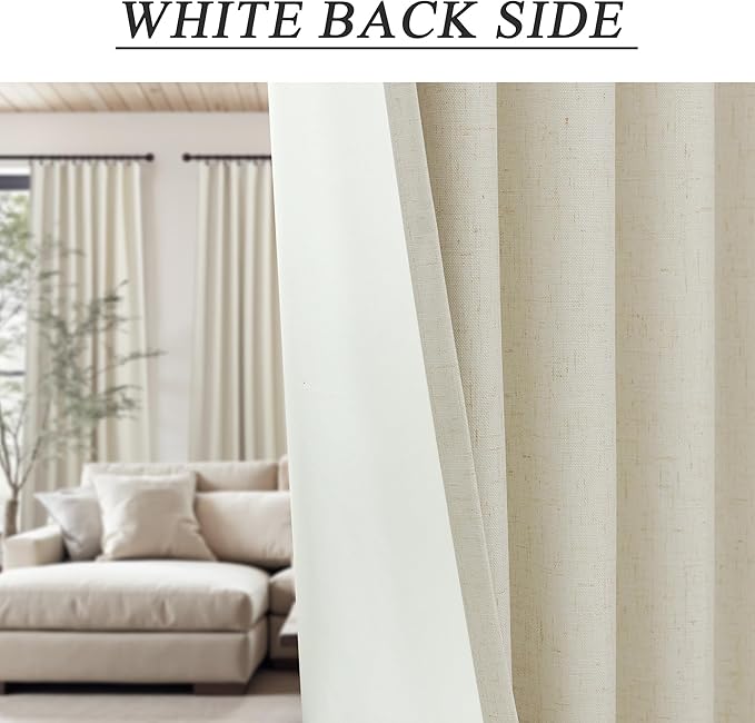 54 Inch Curtains Sunblock Curtains for Bedroom 2 Panel Set Flax Linen Short Blackout Insulated Thermal Opaque Curtain for Summer Heat Kitchen 4.5 ft Drapes for 50 Inch Small Window 52x54 Length Beige